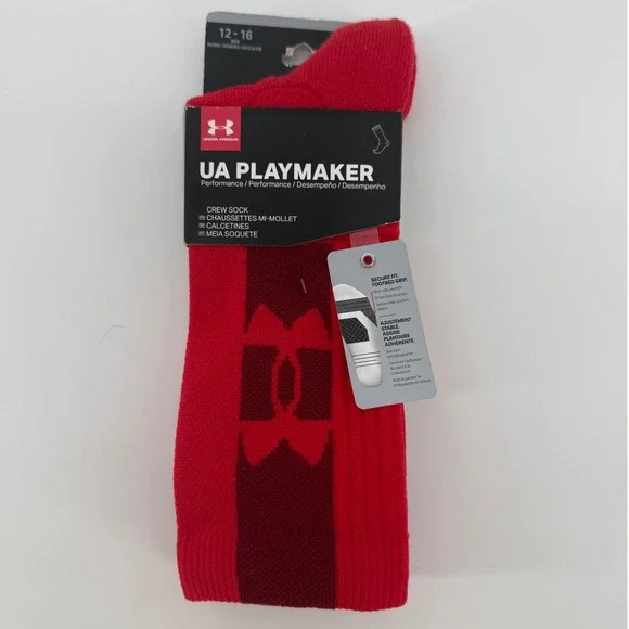 Under Armour UA Playmaker Red Crew Socks Men Size 12-16 - Picture 1 of 5